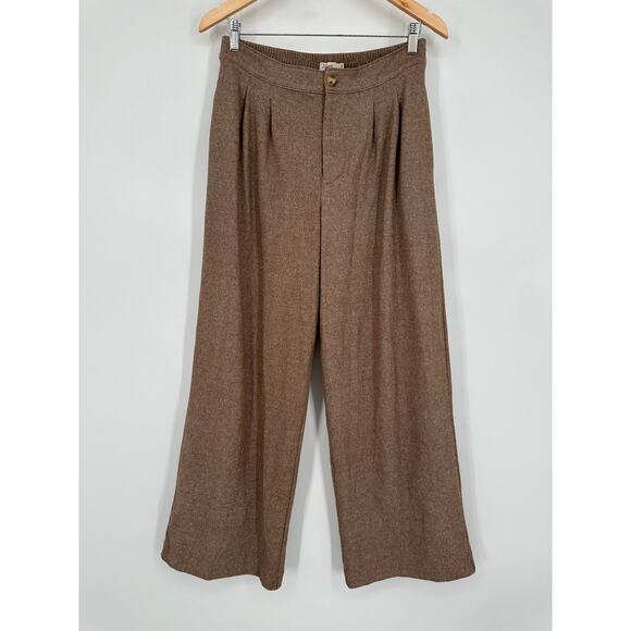 Faherty Dream Flannel Trouser Pants Cotton High Rise Pleated Wide Leg Camel Tan - Picture 3 of 11